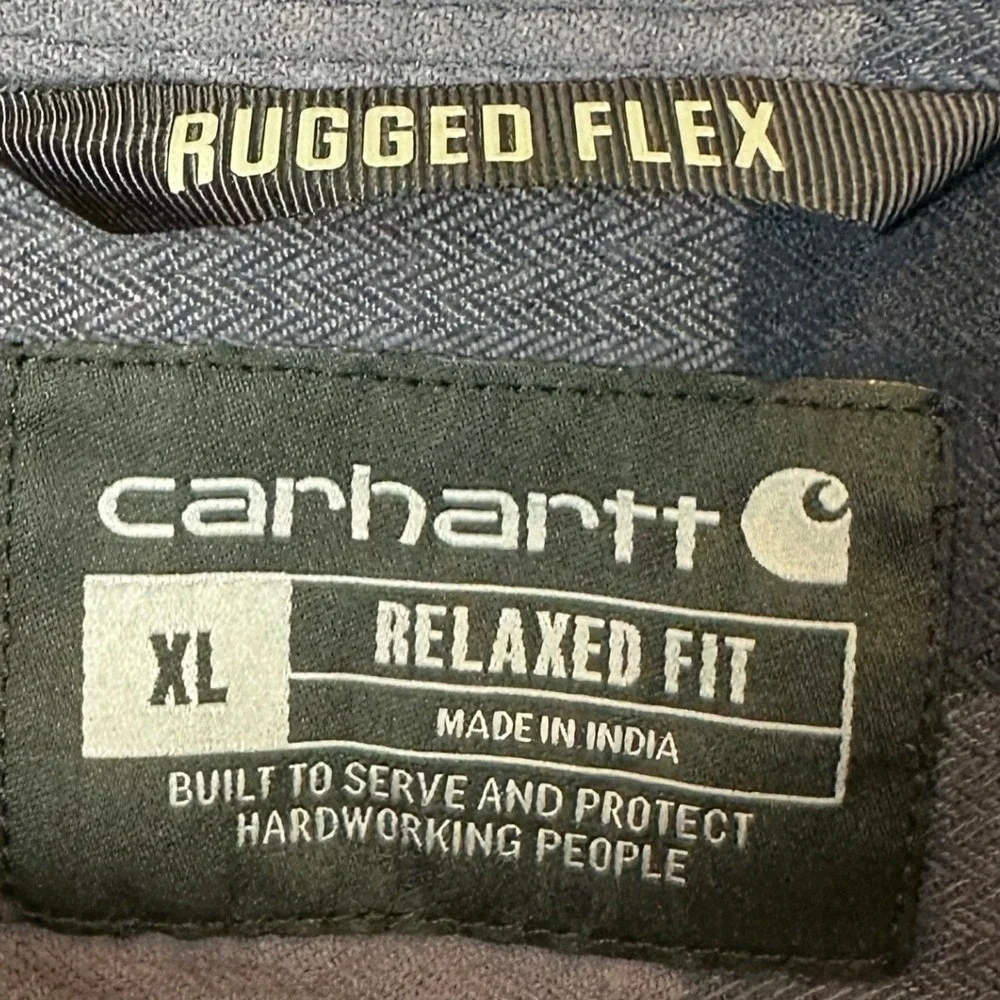 Carhartt Shirt Mens XL Rugged Flex Relaxed Fit Blue Purple Plaid Button Down EUC